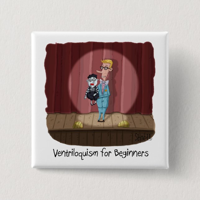 Funny Ventriloquism for Beginners Card or gift. Button (Front)