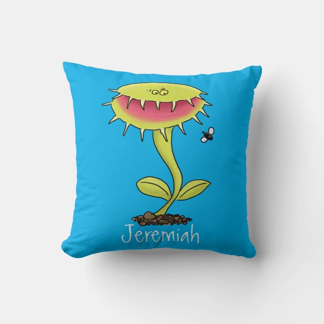 Funny Venus fly trap cartoon illustration Throw Pillow (Front)