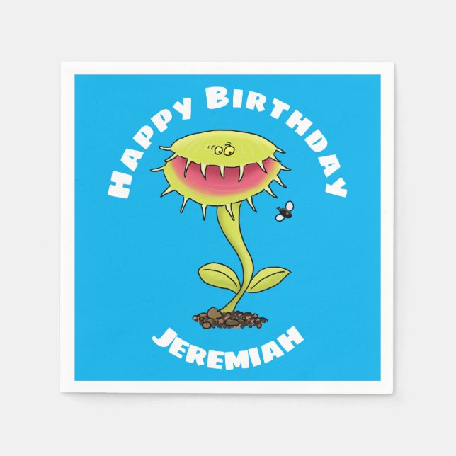 Funny Venus fly trap plant cartoon Napkins (Front)