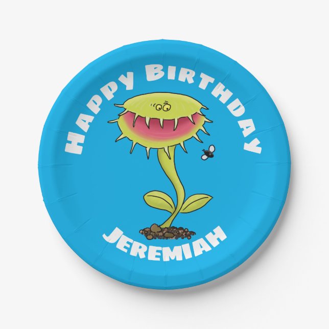 Funny Venus fly trap plant cartoon Paper Plates (Front)