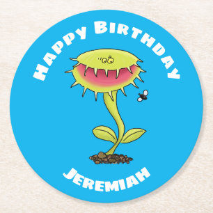 Funny Venus fly trap plant cartoon Round Paper Coaster