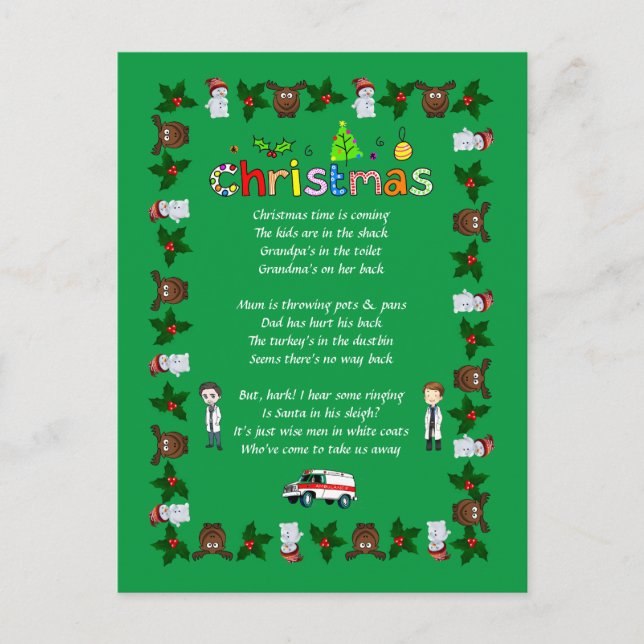 Funny Verse Christmas Holiday Postcard (Front)