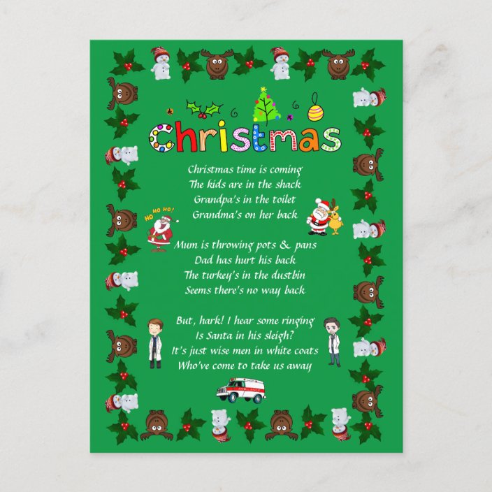 Funny Verse Christmas Holiday Postcard  Zazzle.com