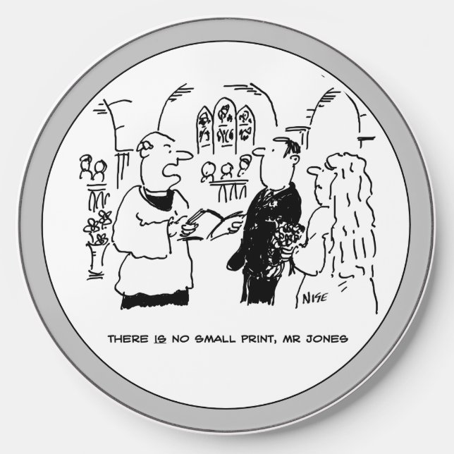 Funny Vicar Says There's No Small Print Cartoon Wireless Charger (Front)