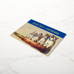 Funny Victorian Christmas Cats Foil Holiday Postcard