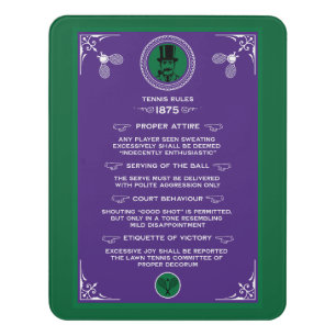 Funny Victorian Tennis Rules Art Door Sign