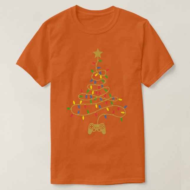 Funny Video Game Christmas Tree Lights Xmas Gaming T-Shirt (Design Front)