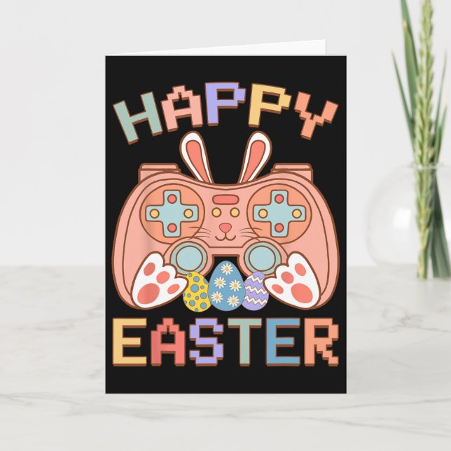 Funny Video Game Easter Bunny Gaming Controller Ga Card (Front)