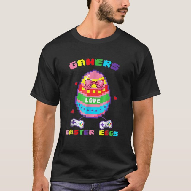 Funny Video Game Happy Easter Bunny Gaming Control T-Shirt (Front)