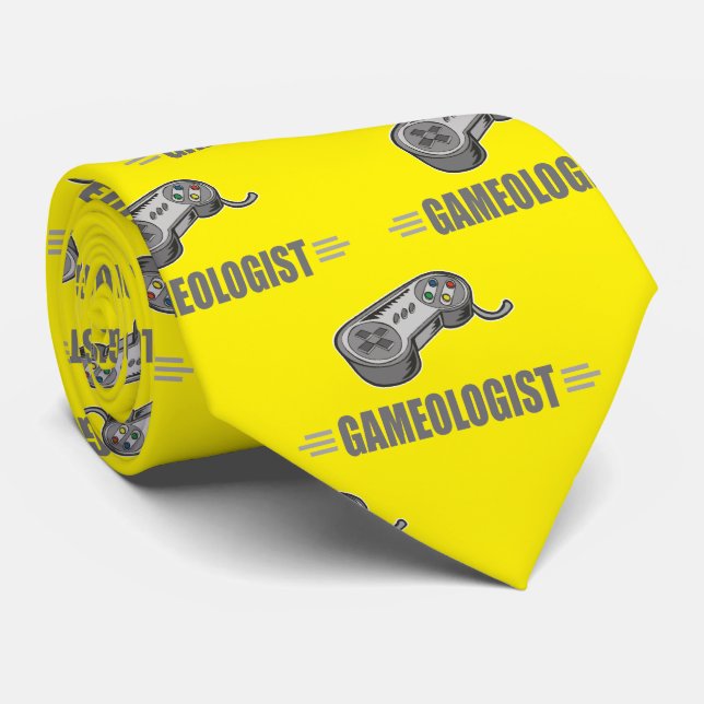 Funny Video Gamer Gameologist Controller Yellow Neck Tie (Rolled)