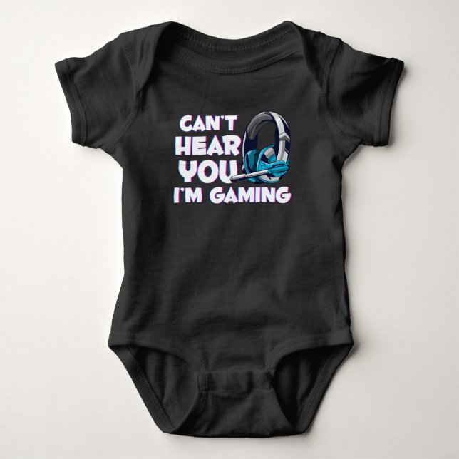 Funny Video Gaming Kid Headphone Humor Baby Bodysuit (Front)
