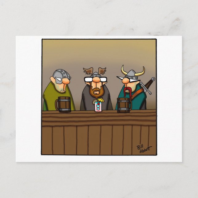 Funny Viking Drinking Cartoon Postcard (Front)