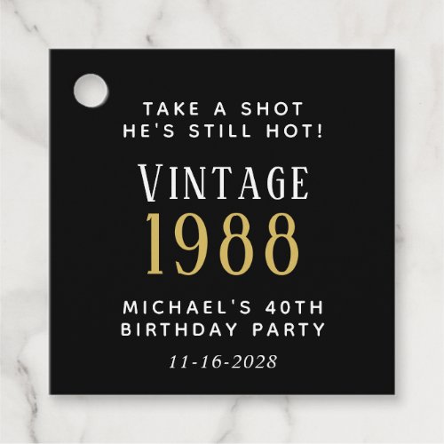 Funny Vintage 40th Birthday Black Party Favor Tags