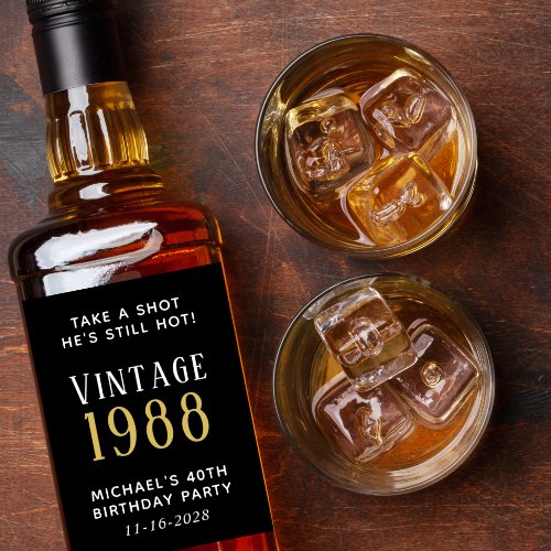 Funny Vintage 40th Birthday Party Favor Black Liquor Bottle Label