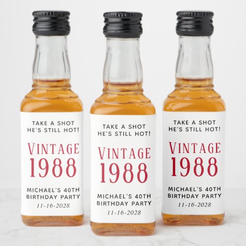 Funny Vintage 40th Birthday Party Favor Liquor Bottle Label