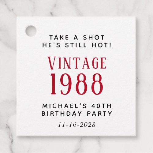 Funny Vintage 40th Birthday Party Favor Tags