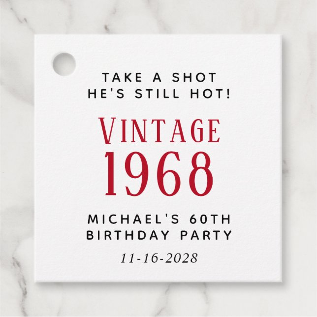 Funny Vintage 60th Birthday Party Favor Tags (Front)