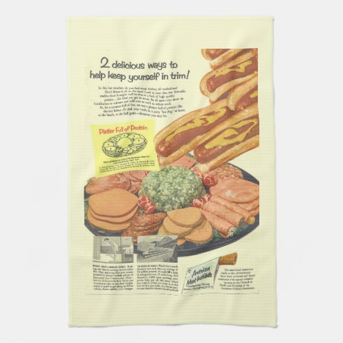Funny Vintage Advertisement PLATTER OF PROTEIN Kitchen Towel