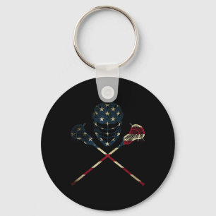 Funny Vintage American Flag Lacrosse Usa Sport Men Keychain