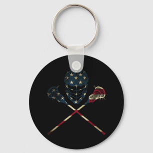 Funny Vintage American Flag Lacrosse Usa Sport Men Keychain