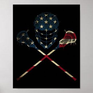 Funny Vintage American Flag Lacrosse Usa Sport Men Poster