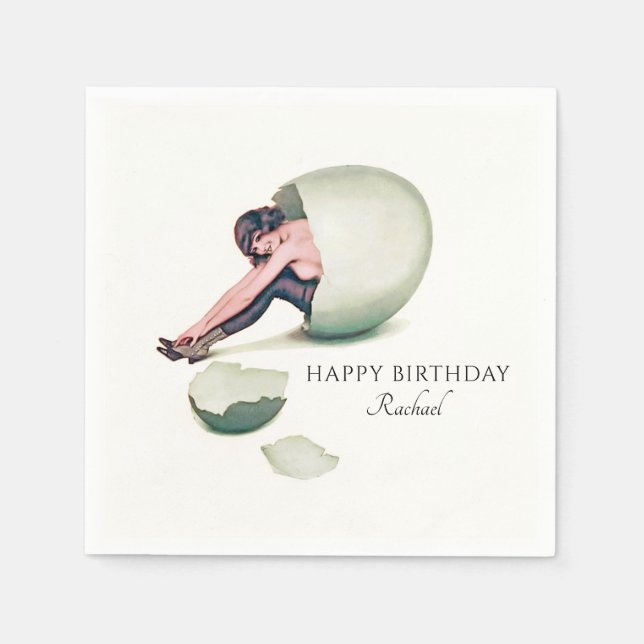 Funny Vintage Art Nouveau Woman Happy Birthday Napkins (Front)