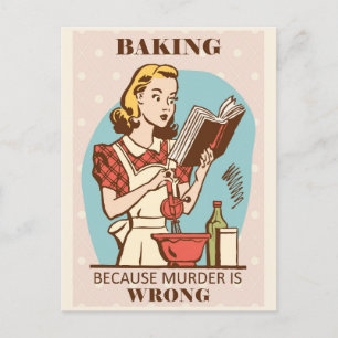 Funny Vintage Baking Woman Postcard