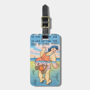 Funny Vintage Beach Humour Crab Attack Illustratio Luggage Tag