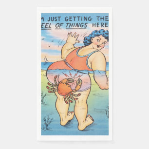 Funny Vintage Beach Humour Crab Attack Illustratio Paper Guest Towels