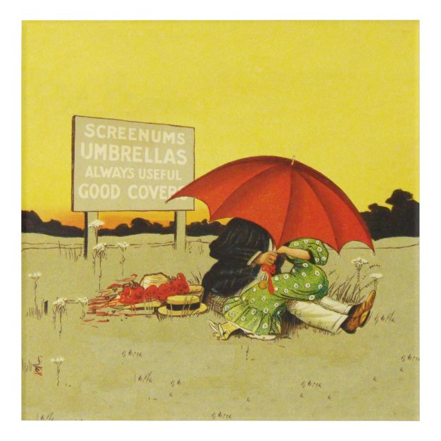 Funny vintage beach umbrella sweethearts acrylic print (Front)