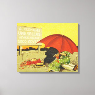 Funny vintage beach umbrella sweethearts canvas print