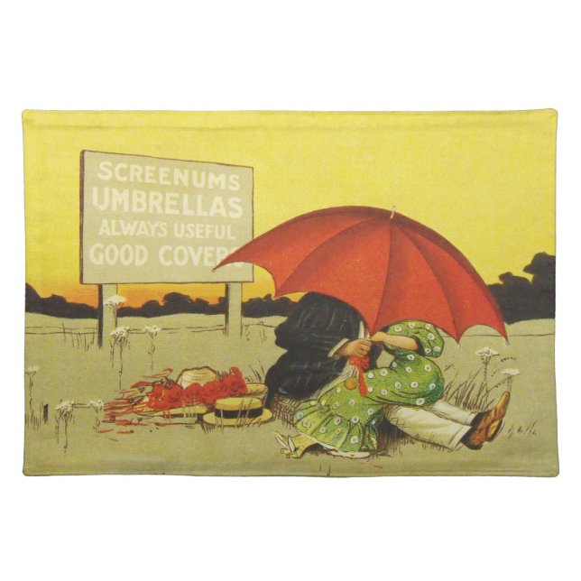 Funny vintage beach umbrella sweethearts cloth placemat (Front)