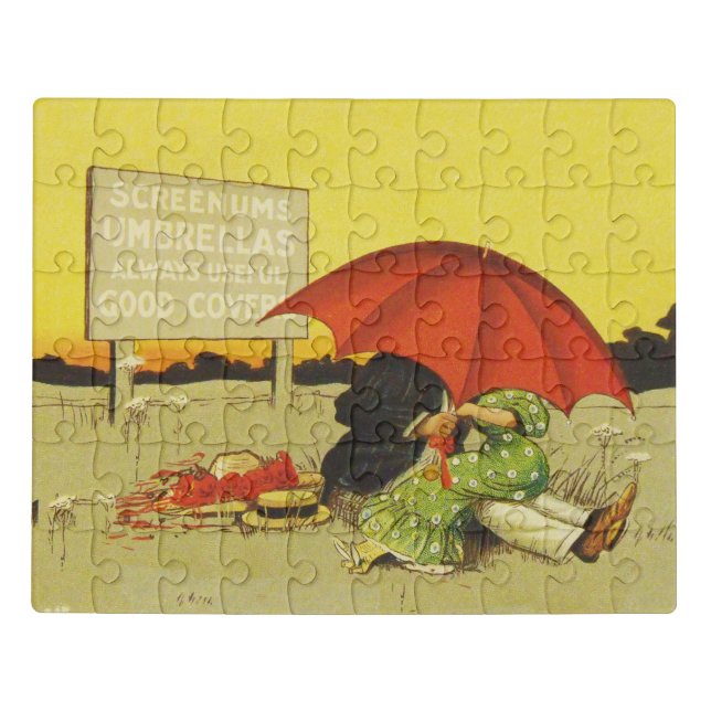 Funny vintage beach umbrella sweethearts jigsaw puzzle (Puzzle Horizontal)