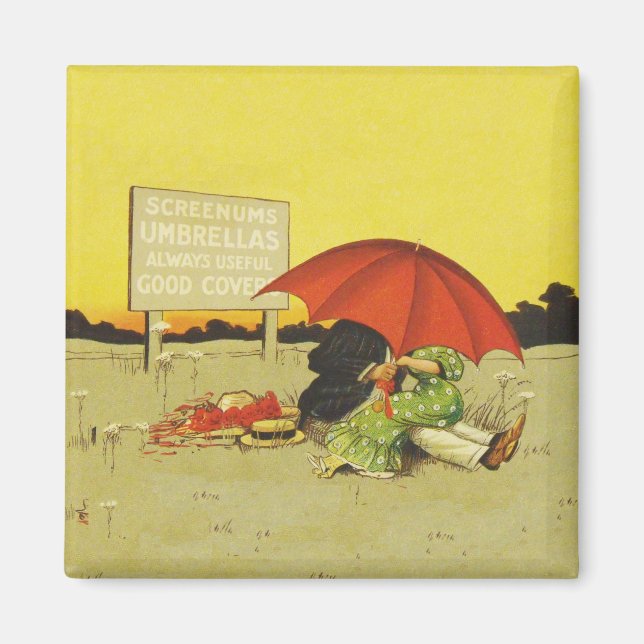 Funny vintage beach umbrella sweethearts magnet (Front)