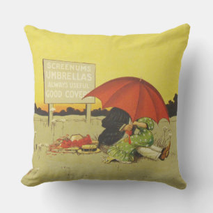 Funny vintage beach umbrella sweethearts outdoor pillow