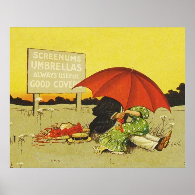 Funny vintage beach umbrella sweethearts poster (Front)