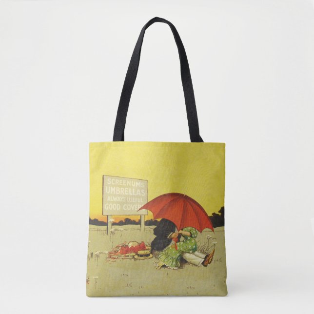 Funny vintage beach umbrella sweethearts tote bag (Front)