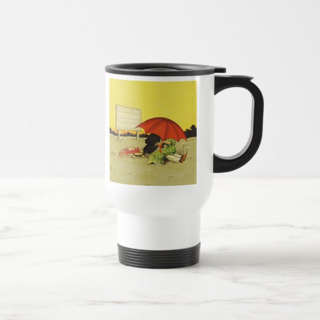 Funny vintage beach umbrella sweethearts travel mug (Right)