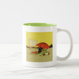 Funny vintage beach umbrella sweethearts Two-Tone coffee mug