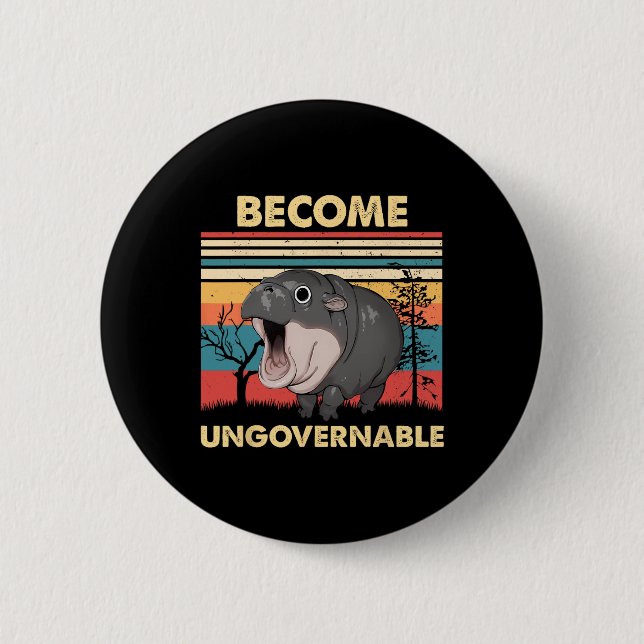 Funny Vintage Become Ungovernable Moo Deng Ba  Button (Front)