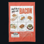 Funny Vintage "Better With Bacon" Advertisement Towel<br><div class="desc">Everything's better with bacon--and I DO mean everything! This funny 1950s ad from the American Meat Institute would like to convince you to eat bacon for every meal. Hang this in your kitchen for a chuckle and a little perspective on how far we've come nutritionally. Great as a stocking stuffer...</div>