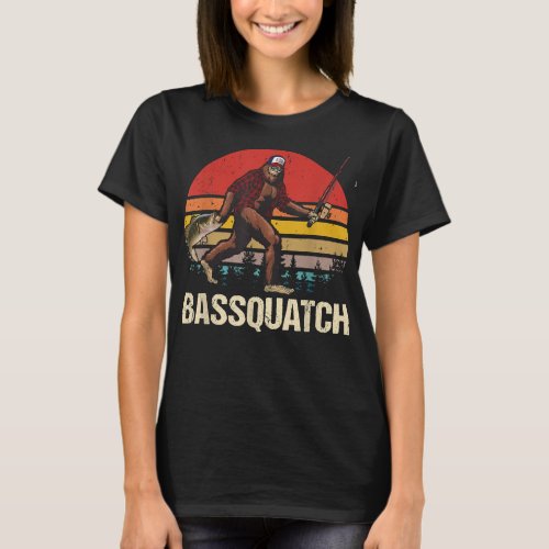 Funny Vintage Bigfoot Fishing Bassquatch Outdoor F T_Shirt