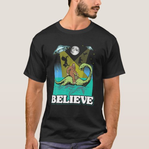 Funny Vintage Bigfoot Loch Ness UFO Alien Unicorns T_Shirt