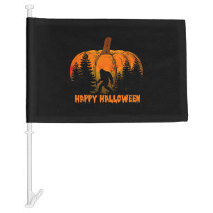 Funny Vintage Bigfoot Pumpkin Halloween Trick Car Flag