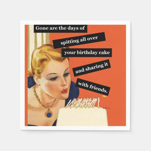 Funny Vintage Birthday Girl Blowing Out Candles Napkins