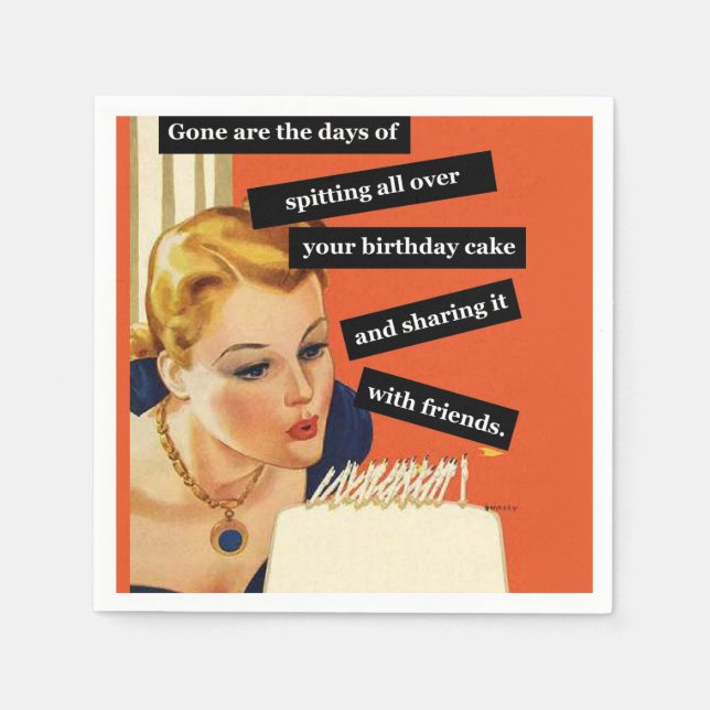 Funny Vintage Birthday Girl Blowing Out Candles Napkins (Front)
