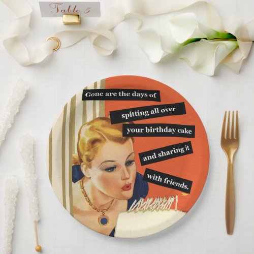 Funny Vintage Birthday Girl Blowing Out Candles Paper Plates