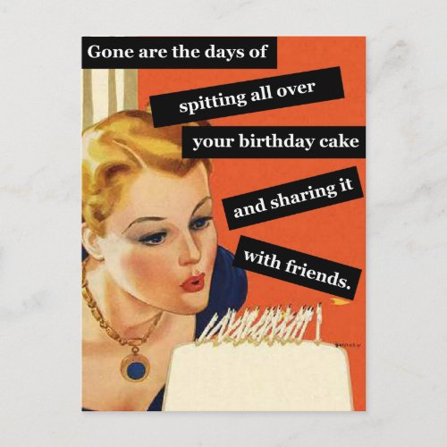 Funny Vintage Birthday Girl Blowing Out Candles Postcard