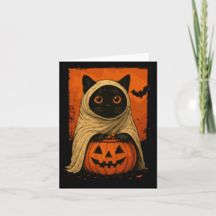 Funny Vintage Black Cat Halloween Pumpkin Spooky Card