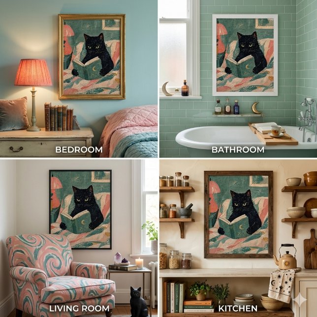 Funny Vintage Black Cat Reading Book poster (Creator Uploaded)